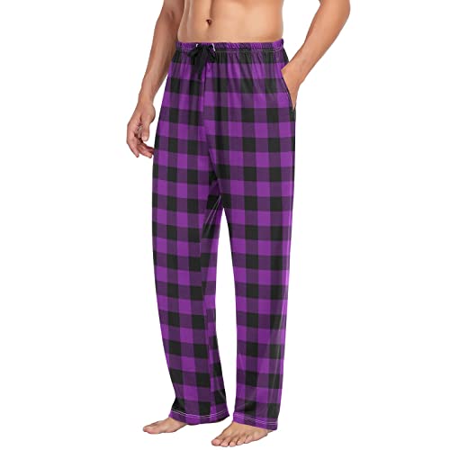 Mens Cream Plaid Pajama Pants Purple Buffalo Pj Pants for Men Pajama Bottoms M4