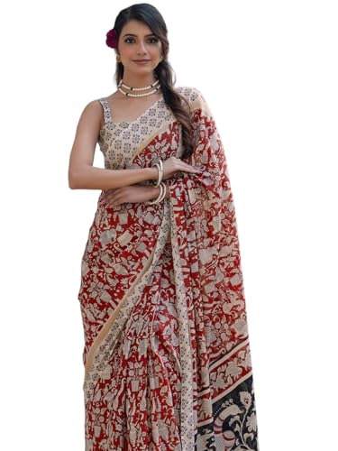 Image of SIRIL Women's Printed Ready to Wear Mul Cotton Saree With Unstitched Blouse Piece