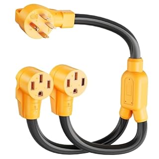 MECMO 50 Amp Y Splitter for RV/EV Charging, ETL Listed, NEMA 14-50P to 2X 14-50R Adapter, 4 Prong 250-Volt Generator Adapter, Auto/RV/EV/Tesla Model 3/S/X/Y, 6/3 8/1 STW AWG, 3 Feet