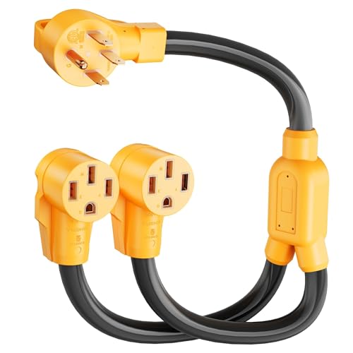 MECMO 50 Amp Y Splitter for RV/EV Charging, ETL Listed, NEMA 14-50P to 2X 14-50R Adapter, 4 Prong 250-Volt Generator Adapter, Auto/RV/EV/Tesla Model 3/S/X/Y, 6/3 8/1 STW AWG, 3 Feet by MECMO - Used condition - US$60.66