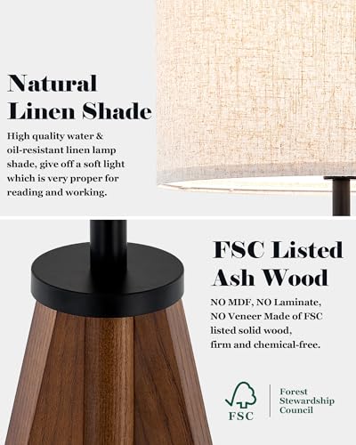 Image of ELYONA Ash Wood Tripod Floor Lamp Stepless Dimmer & Color Temperature, Remote Control Mid Century Modern Coner Standing Lamp Linen Shade for Living Room Bedroom Office, LED Bulb Included, Walnut