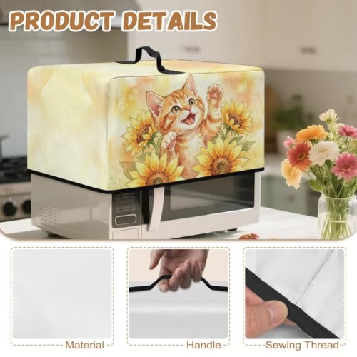Image of Microwave Oven Dust Cover Decorative Air Fryer Toaster Oven Cover Countertop Microwave Protector for Indoor Kitchen Decor, S, Cat Sunflower Yellow Tie-dye