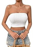 SweatyRocks Women's Casual Sleeveless Smocked Bandeau Top Strapless Slim Fit Crop Tube Tops White M