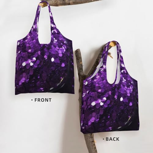 Canvas Tote Bag for Women Shoulder Tote Purse Reusable Grocery Bag Beautiful Purple Glitter Aesthetic Shopping Bags3