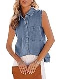 PRETTODAY Women's V Neck Denim Tank Top Button Down Sleeveless Shirts Collared Casual Blouse Tops