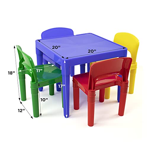 Humble Crew, Blue Primary Kids Lightweight Plastic Table & 4 Chairs Set, Square #TOP2