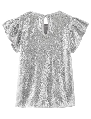 Image of Noomelfish Girls Short Sleeve Sequin Shirts Party Glitter Sparkly Tops Blouse (5-12 Years)