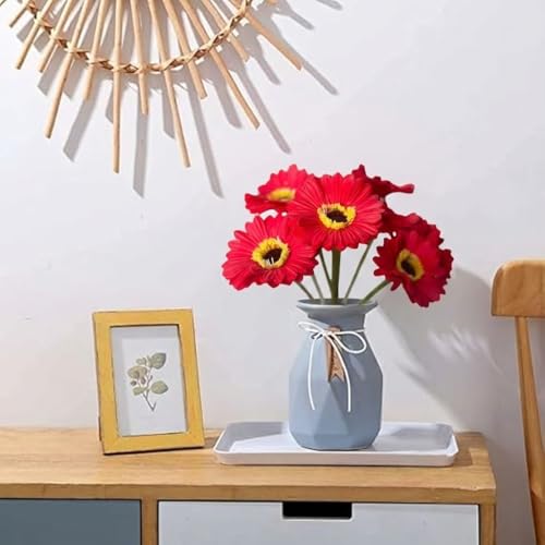 Image of Artificial Gerbera Flower Sticks (Pack of 5) for Home Decor | Realistic Faux Flowers for Vases | Wedding, Office, Living Room & Party Decoration | Long-Lasting, Washable & Reusable (Red)
