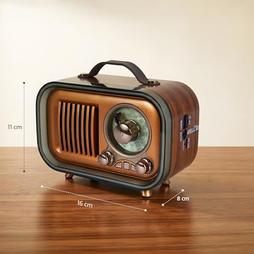 Image of IBELL Rhythm 750 Retro Bluetooth Speaker with 3 Band AM /FM /SW Radio, AUX Input, USB & TF Card Slot, Telescopic Antenna, Dynamic Light, Portable Wireless Music System, DC 5V Power (Wood Finish)