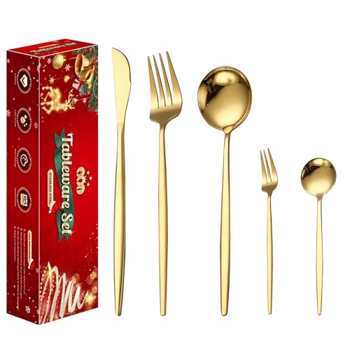 Wivico Goldenes Besteck Set 6 Personen,30-Teilig Besteck Gold Bestecksets inkl. Messer,Gabel,Löffel,Cutlery Set,Geschirr Set Edelstahl...