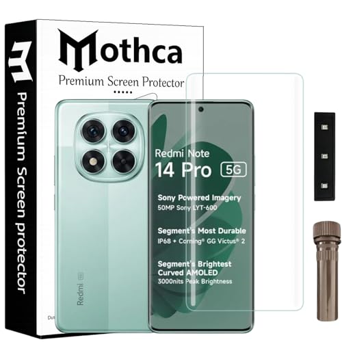 Image of Mothca Curved UV Tempered Glass Screen Protector for Redmi Note 14 Pro 5G | HD Clear | Full Screen Coverage | Pack of 1