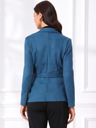 Allegra K Women's Faux Suede Blazer Belted Lapel Outwear Single Breasted Work Jacket4