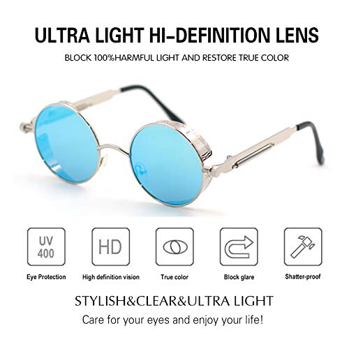 Image of PROUDDEMON Retro Gothic Steampunk Sunglasses for Women Men Round Lens Metal Frame