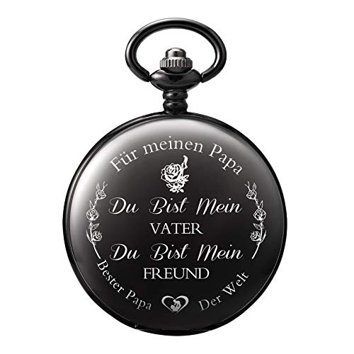 TREEWETO zakhorloge met gravure ketting heren zwart cadeau voor verjaardag Vaderdag Vaderdag Vaderdag Vaderdag