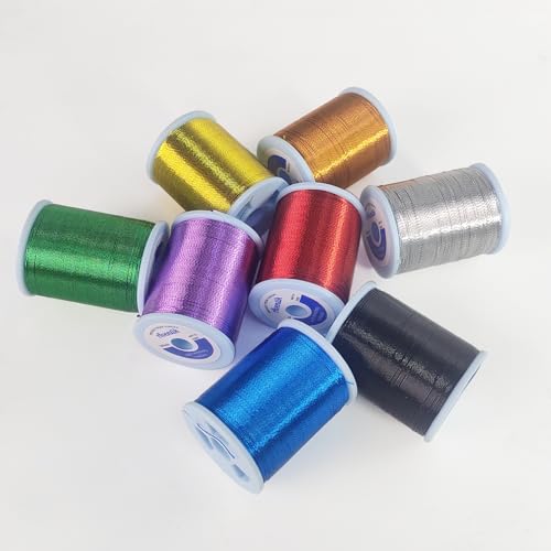 Aventik Fishing Rod Wrapping Thread for Guide Building 500D/100YDS 8PCS Nylon Rod Repair Kit Fishing Rod Building Supplies (8 Pack Rainbow Color Metallic Thread)