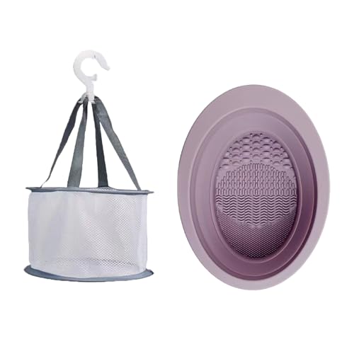 BQLYblink Limpiador de Brochas de Maquillaje Set Plegable, Cuenco de Silicona Limpieza de Pinceles con Cesta de Secado de Malla para Secar Esponja de Maquillaje, Esponja de Polvos, Pincel (púrpura)