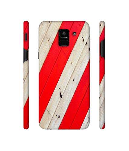 Image of Amazon Brand - Solimo Designer Red and Cream Color Wood 3D Printed Hard Back Case Mobile Cover for Samsung Galaxy J6