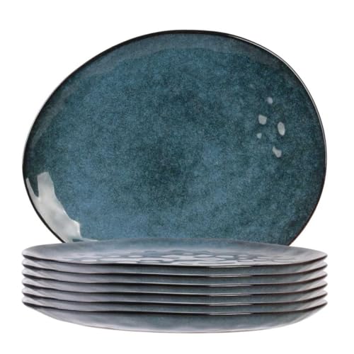 AltoBuy Set de 6 Assiettes Plates Galet en céramique au grés du Temps Bleu (27.5x23cm) - Galet