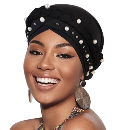 Image of DRESHOW Turban Pre-Tied Twisted Hat Thread African Head Wraps for Black Women Chemo Cancer Cap Braid Hair Cover