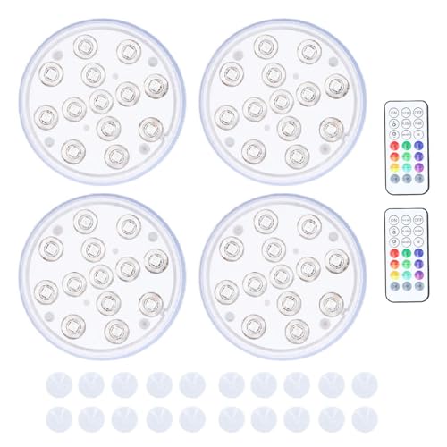 plplaaoo Submersible LED Pool Lights IP68 Water Remote Control Underwater Pool Lights with Magnets Suction Cups Battery Powered LED Light for Swimming Pools Hot Tubs Ponds Fountains