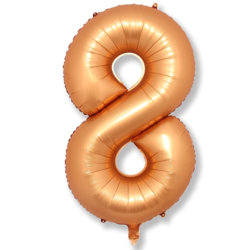 Foil 8th Birthday Number Balloon, Large Orange Helium 8 Balloons Decor, 40 Inch Self Inflating Number 8 Balloons for Kids Boys Birthday Party Anniversary Celebration Wedding Party Decorations Supplies