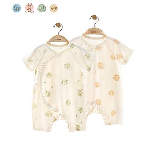 COBROO 2-Pack Baby Boy Romper with Short Sleeves Side-Snap Breathable Thin Summer Outfits 6-9 Months