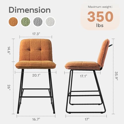 Image of Ollega 26 inch Counter Height Bar Stools with Back, Set of 3, Brown Velvet