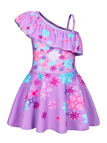 Image of Jurebecia Purple Swimsuit for Girls Princess Bathing Suit Princess Adventure Kids One Piece Bikini Tankini Set Purple Size 6 /5-6Years