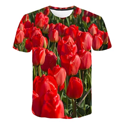 T-shirt homme tulipe rose impression 3D look décontracté pour les vacances d'été