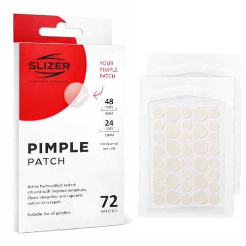SLIZER Hydrocolloid Pimple Patches, 72 Count, Translucent Acne Spot Patches with Salicylic Acid & Tea Tree Oil, Promoting Fast Healing