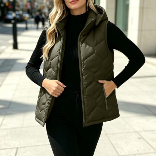 Puffer Vest Women Hood Quilted Zip Sleeveless Jacket Fall Winter Outerwear - image 7