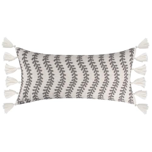 Levtex Home - Ophelia - Decorative Pillow (14x 30in.) - Embroidered Tassel - Taupe, Cream - Taupe, Cream and Beige