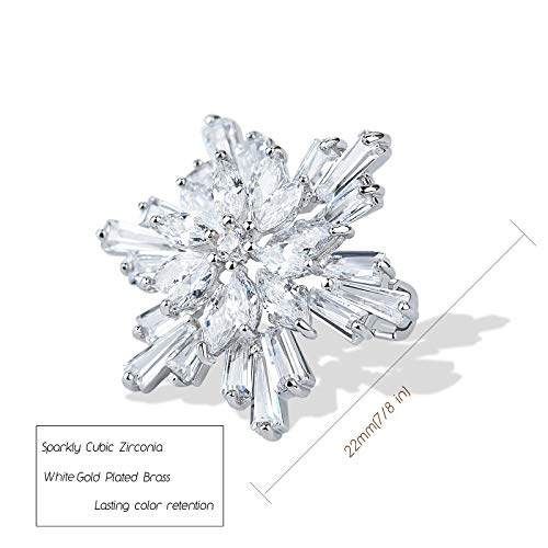 Image of Women's Cubic Zircon Snowflake Brooch Pins Elegant Clear Crystal Ice Flower Lapel Pin Breastpin