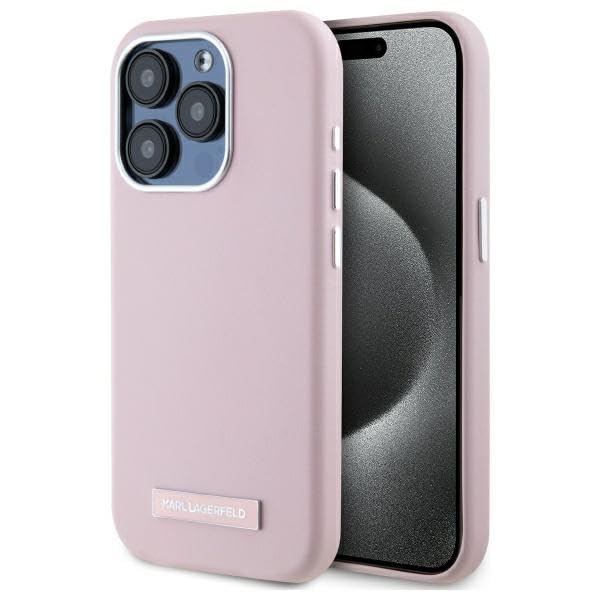 CG Mobile Karl Lagerfeld KLHMP15LPGMSRPP Coque pour iPhone 15 Pro 6,1" Rose Produit sous Licence FW Metal Plate Compatible avec MagSafe