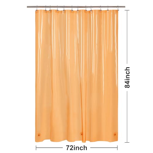 Image of Barossa Design Extra Long Shower Curtain Liner with 3 Magnets - 72 inch x 84 inch XL, Waterproof PEVA Lightweight Shower Liner for Bathroom, PVC Free, Metal Grommets - Clear Orange, 72x84