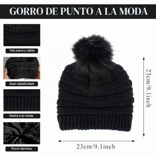 Gorras y bufanda de punto CheChury set de invierno con guantes táctiles 2