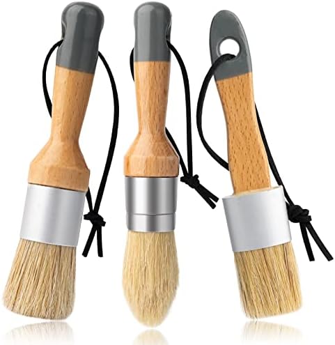 Mister Rui Chalk Wax Paint Brush, 3pcs, Chalk Paint Brushes for Furniture, Small Wax Brush for Acrylic Paint, Milk Paint, Natural Bristles Stencil Brushes, No Shedding