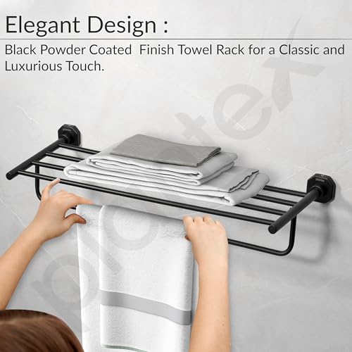 Image of Plantex 304 Grade Stainless Steel Towel Rack for Bathroom /Towel Stand with Hook /Hanger for Cloth /Bathroom Accessories - Nipron (24Inch - Black)