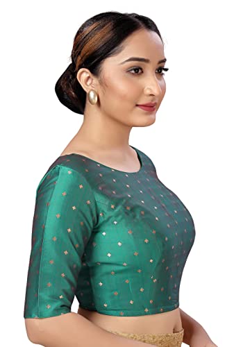 Image of Studio Shringaar Women Cotton Silk Silky Brocade Readymade Elbow Length Sleeves Saree Blouse Choli