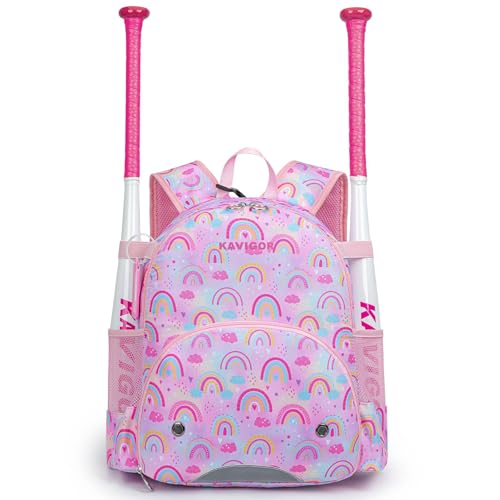KAVIGOR Youth Tball Baseball Backpack Lightweight Softball Bag with Shoes Compartment & Name Tag Reinforced Zippers & Seams