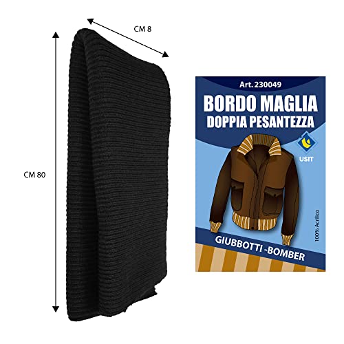 Image of USIT, Acrylic Heavy Knit Fabric for Cuffs, 3 inchx31 inch, Ideal for Repairing Jackets and Bombers, 1 Folded Piece, Black