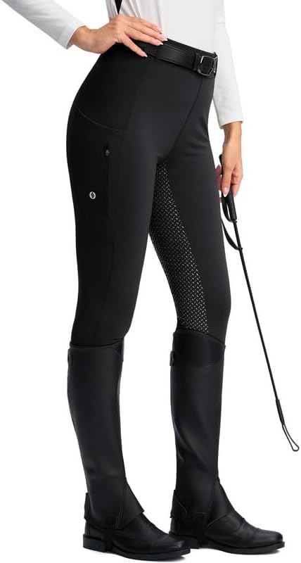 SANTINY Women's Horse Riding Pants Zipper Pockets Silicone Full-Seat Breeches Equestrian Schooling Tights for Women