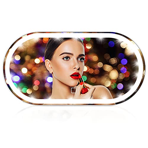 OYADM Espejo de tocador para visera de coche, espejo LED recargable de maquillaje de coche, 3 modos de luz, espejo de tocador de coche tipo C, espejo de tocador con clip para mujer (blanco) Cover