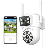 Reobiux 6MP Dual Lens Outdoor Security Camera, 3K WiFi CCTV Camera with 360° Coverage, 30M Color Night Vision, Motion Tracking, Two-Way Audio, IP66, Works with Alexa