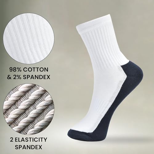 Kass & Smith 4 pairs High Cotton Crew socks for men and women | Running Casual Soft Moisture Wicking Breathable Cushioned White/Blue- Pack of 42