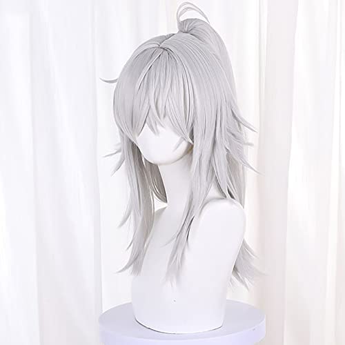 Image of Anime Silver White Wigs with Bangs and Ponytail Long Straight Wig Adult COS Yuan Cosplay Wigs Halloween,Christmas,Comic con,Game Show,Party