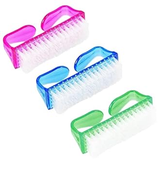 khuShu 3 Pcs Handle Grip Nail Brush Fingernail Cleaner Pedicure Scrub Foot Brushes Toes Cleaning Tool Kit (Multi color) (PACK OF 3)