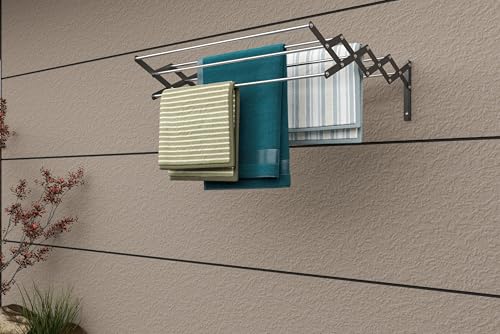 Image of UNOBRIGHT Foldable Wall Mounted Clothes Drying Stand | Heavy Duty Rust Free Stainless Steel Multi Rod Laundry Rack | 2 Feet, 9 Rods | Space Saving for Balcony, Bathroom & Laundry Room