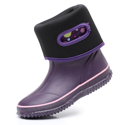 WTW Kids Rubber Rain Boots - Neoprene Insulated 100% Waterproof Mid Calf Mud Boots for Boys and Girls Winter Snow Boots4