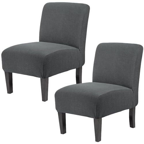 Funda para sillón sin brazos elástica y lavable gris oscuro en pack de 2 piezas 2